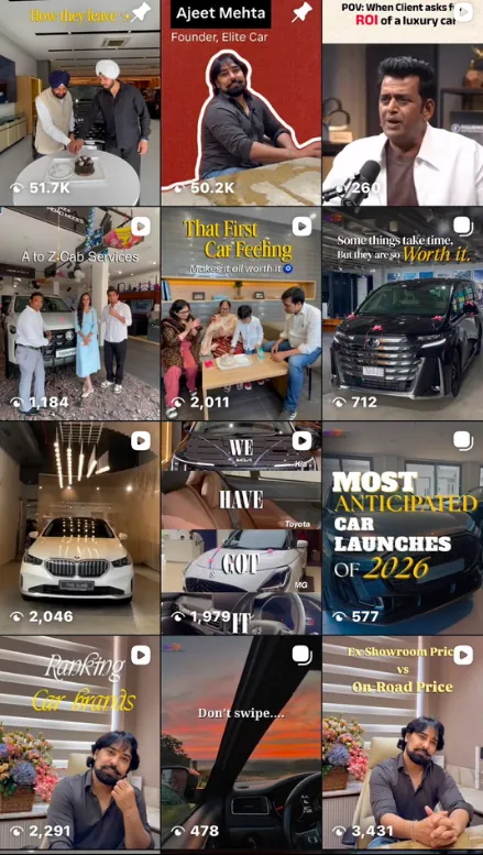 Founder-led feed for Elite Car on Instagram